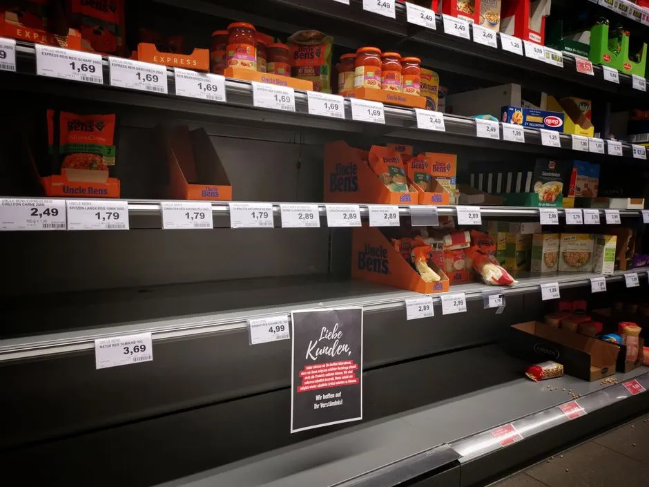 Packaged food products on a grocery store shelf