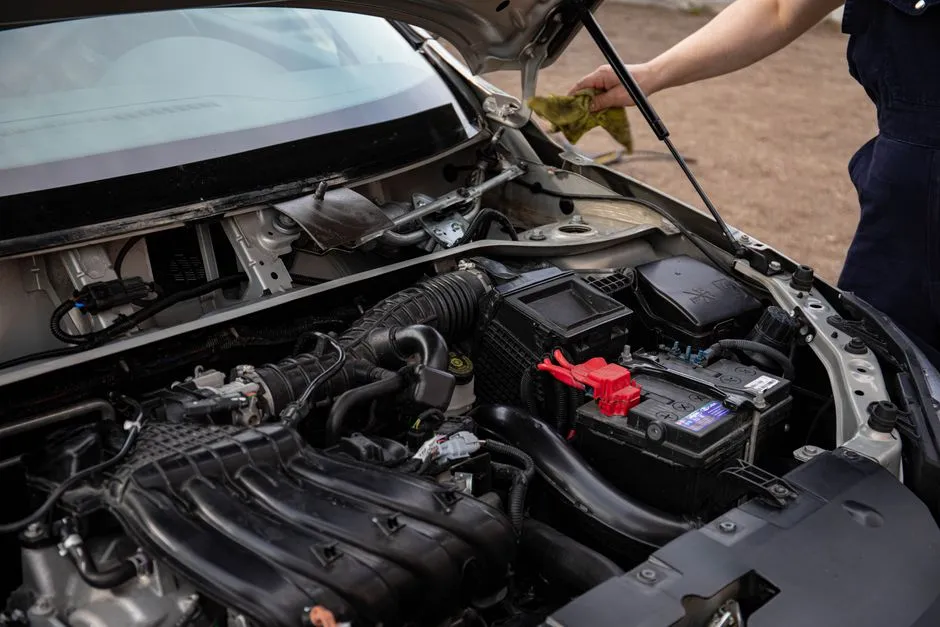 A mechanic inspecting a car engine bay during a repair